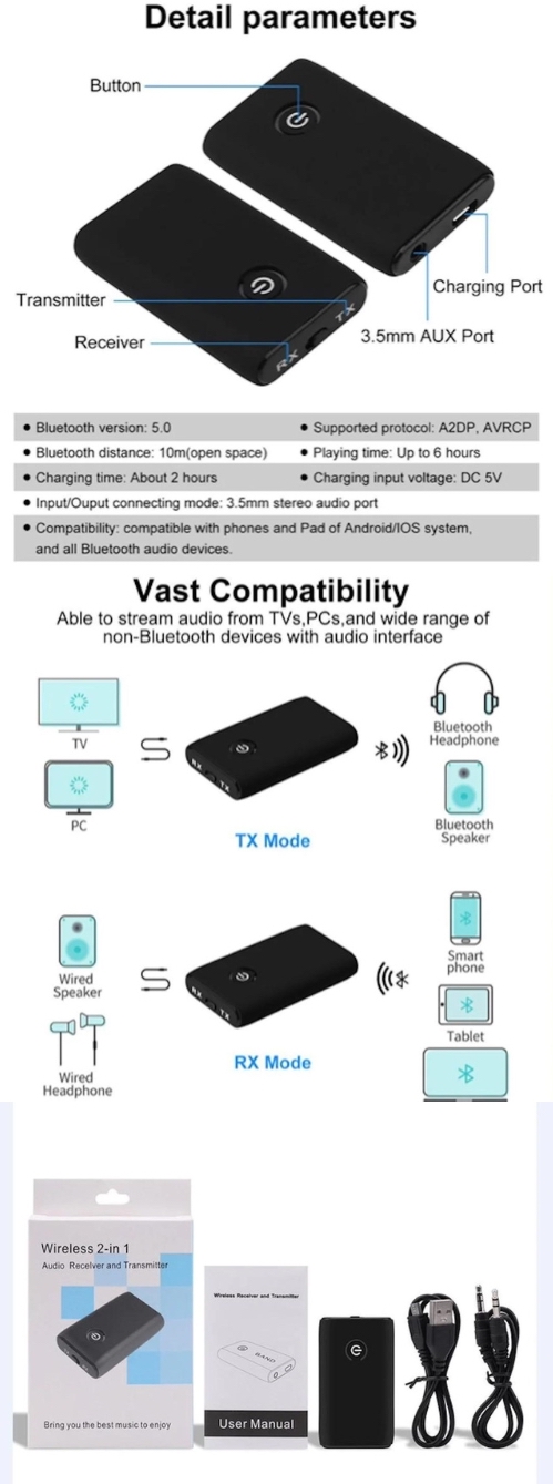 Bluetooth audiovastaanotin/ -lähetin