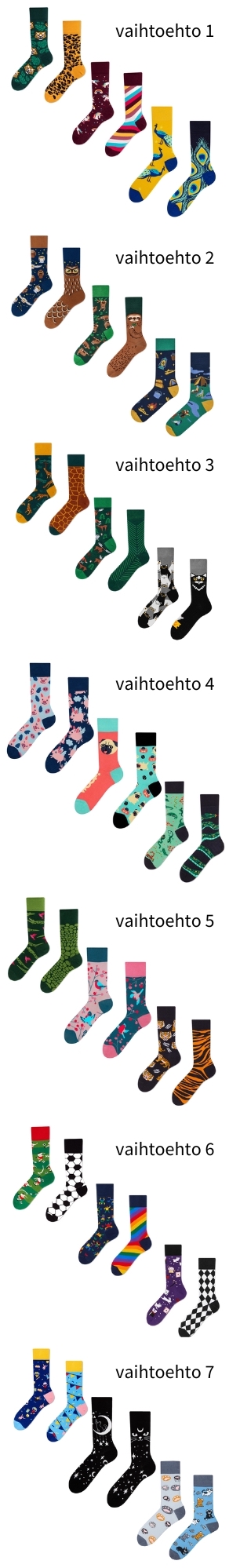 Värikkäät kuviolliset sukat, 3 paria | Tarjous -62 %