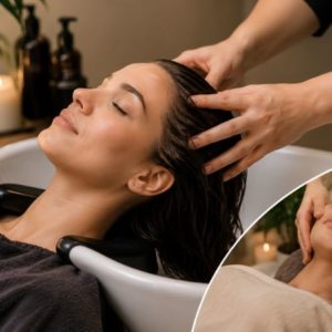 Räätälöity Head Spa -hoito, jossa tehdään päänahan hoito ja kasvohieronta Helsingissä.